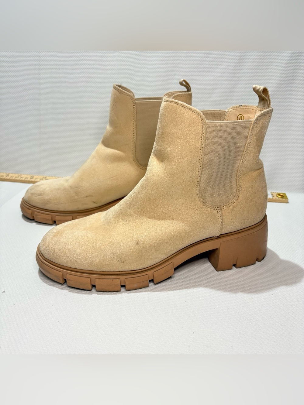 No Boundaries Tan Suede Chelsea Lug Booties